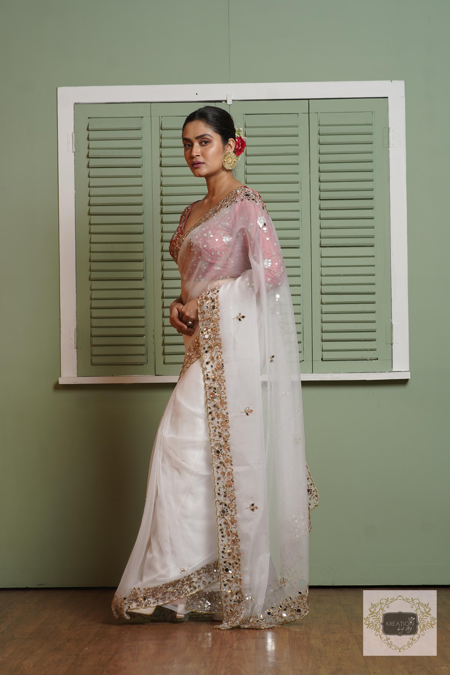 White Organza Sheesh Mahal Saree