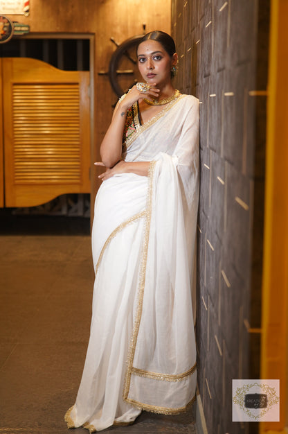 Rooh White Mulmul Saree