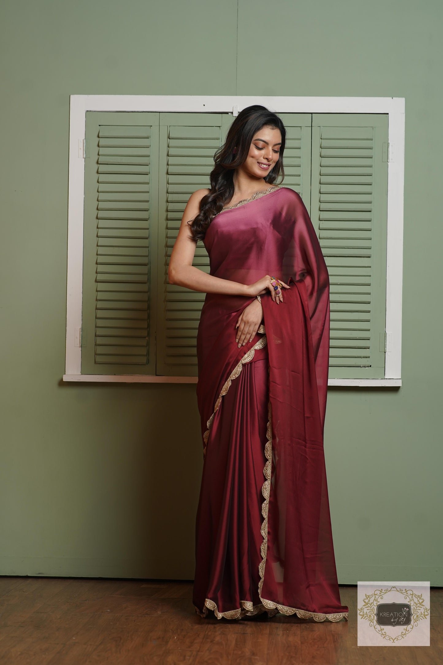 Merlot Ombre Saree with Scallop Border