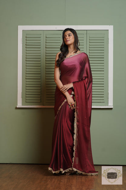 Merlot Ombre Saree with Scallop Border