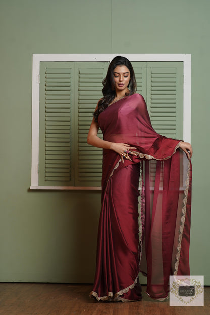 Merlot Ombre Saree with Scallop Border