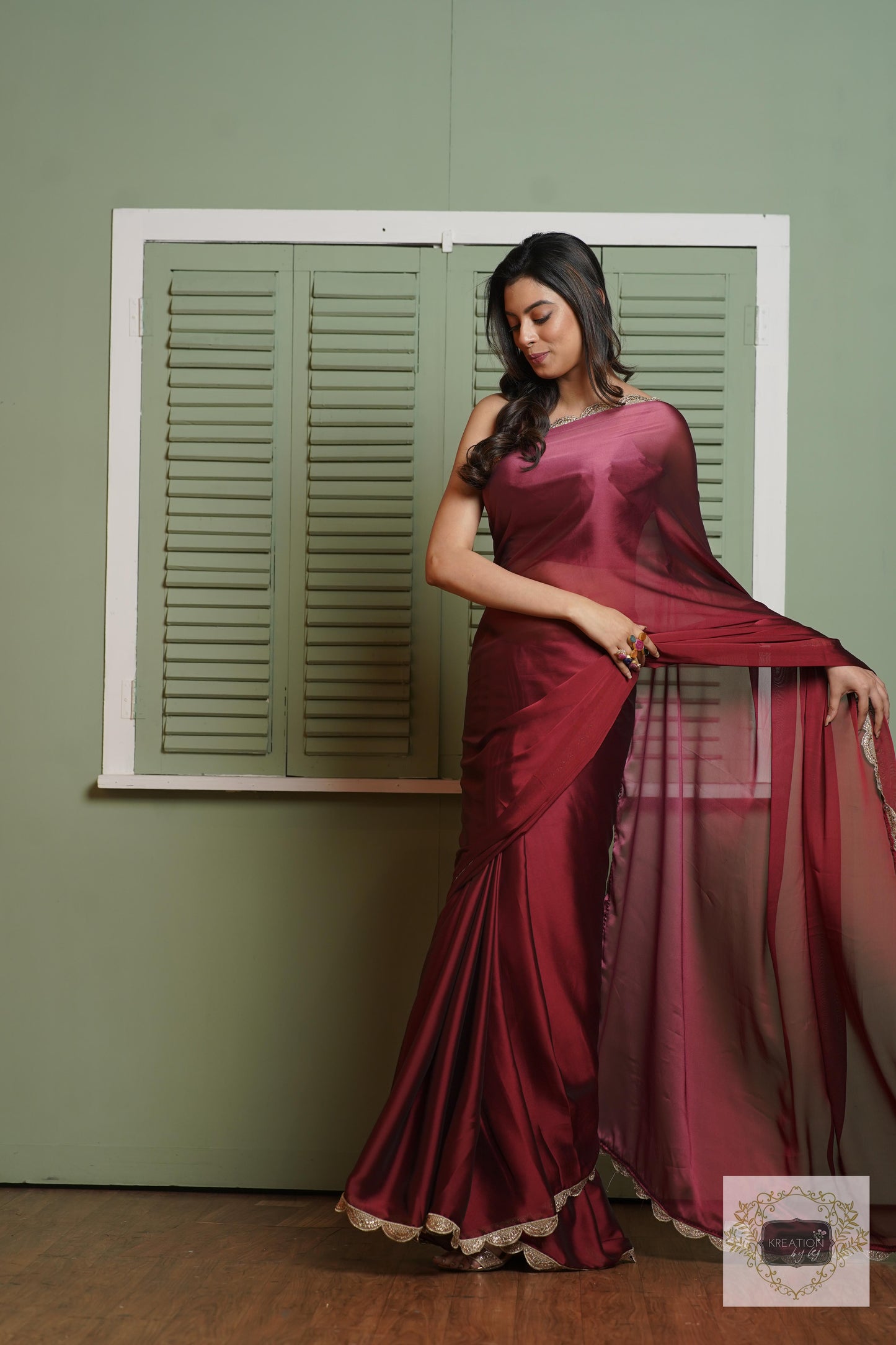 Merlot Ombre Saree with Scallop Border