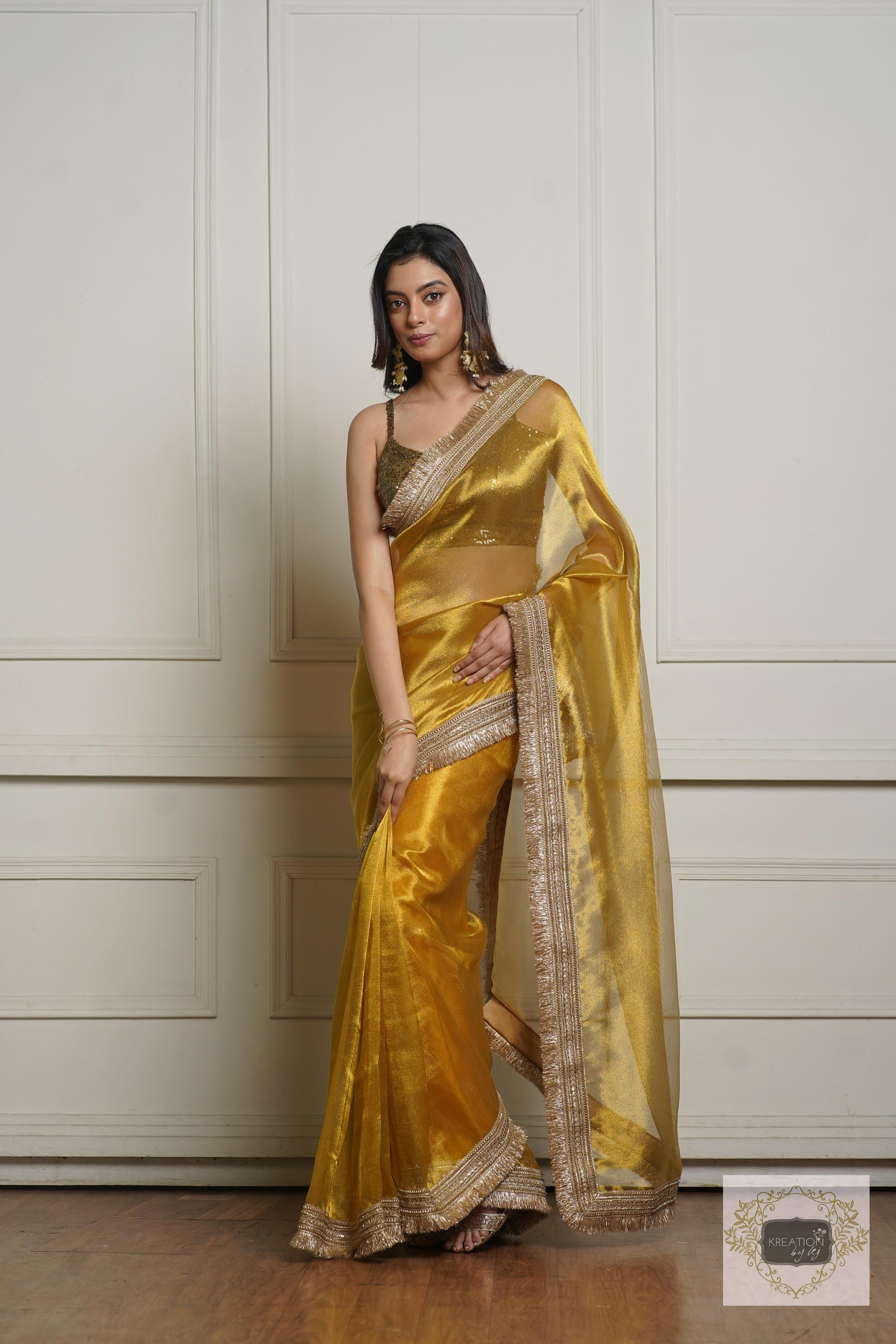 Rose Gold Designer Silk Saree with latest Designer Blouse – Ambikam