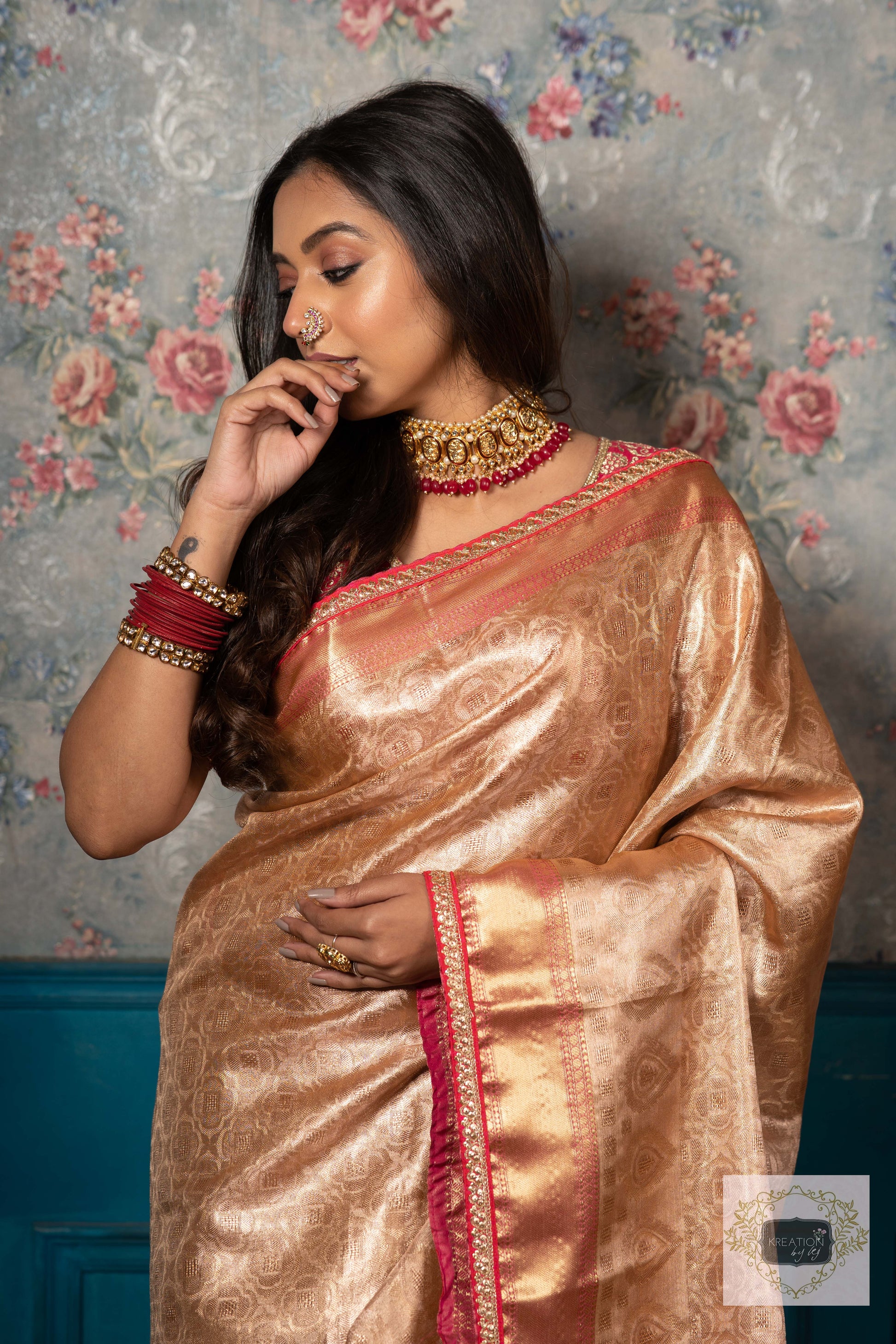 Gold and Pink Tissue Banarasi Saree – kreationbykj