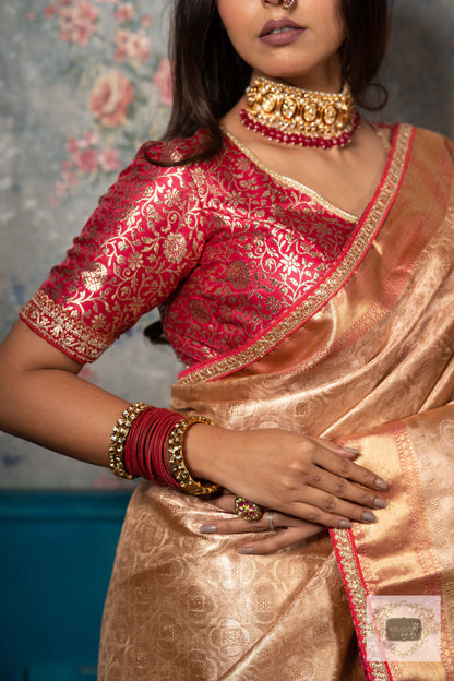 Gold and Pink Tissue Banarasi Saree