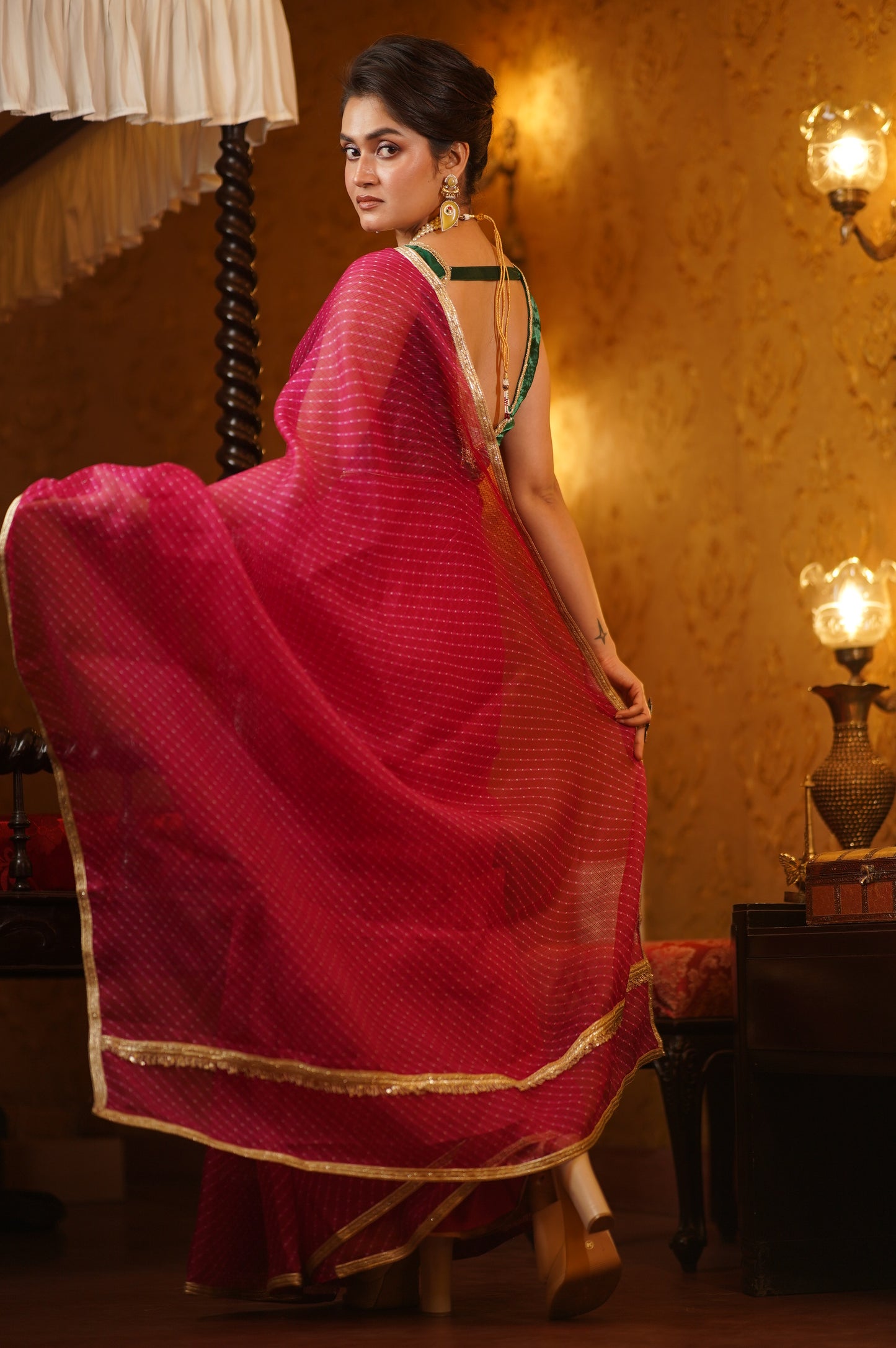 Rani Pink Leheriya Saree