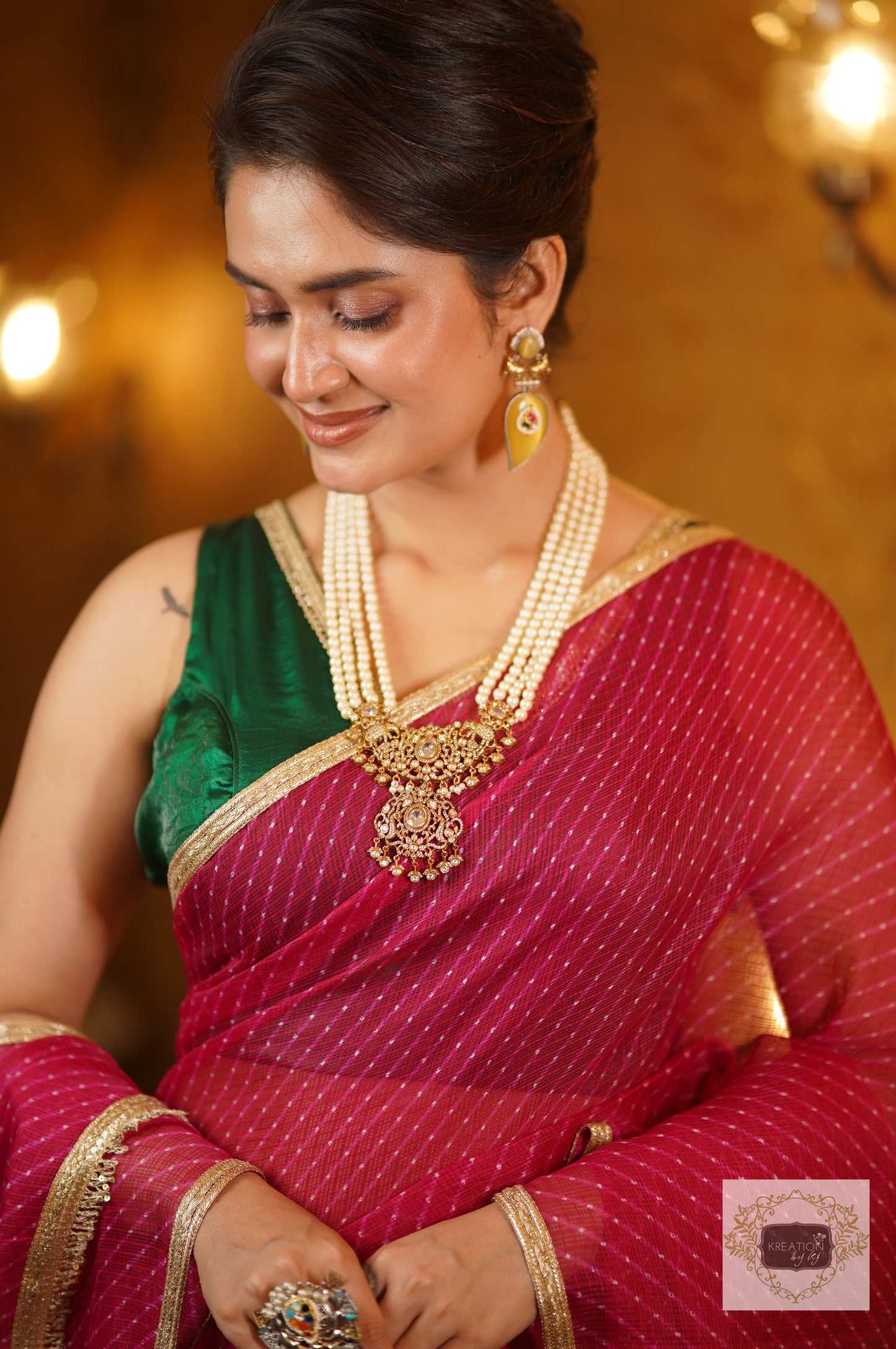 Rani Pink Leheriya Saree