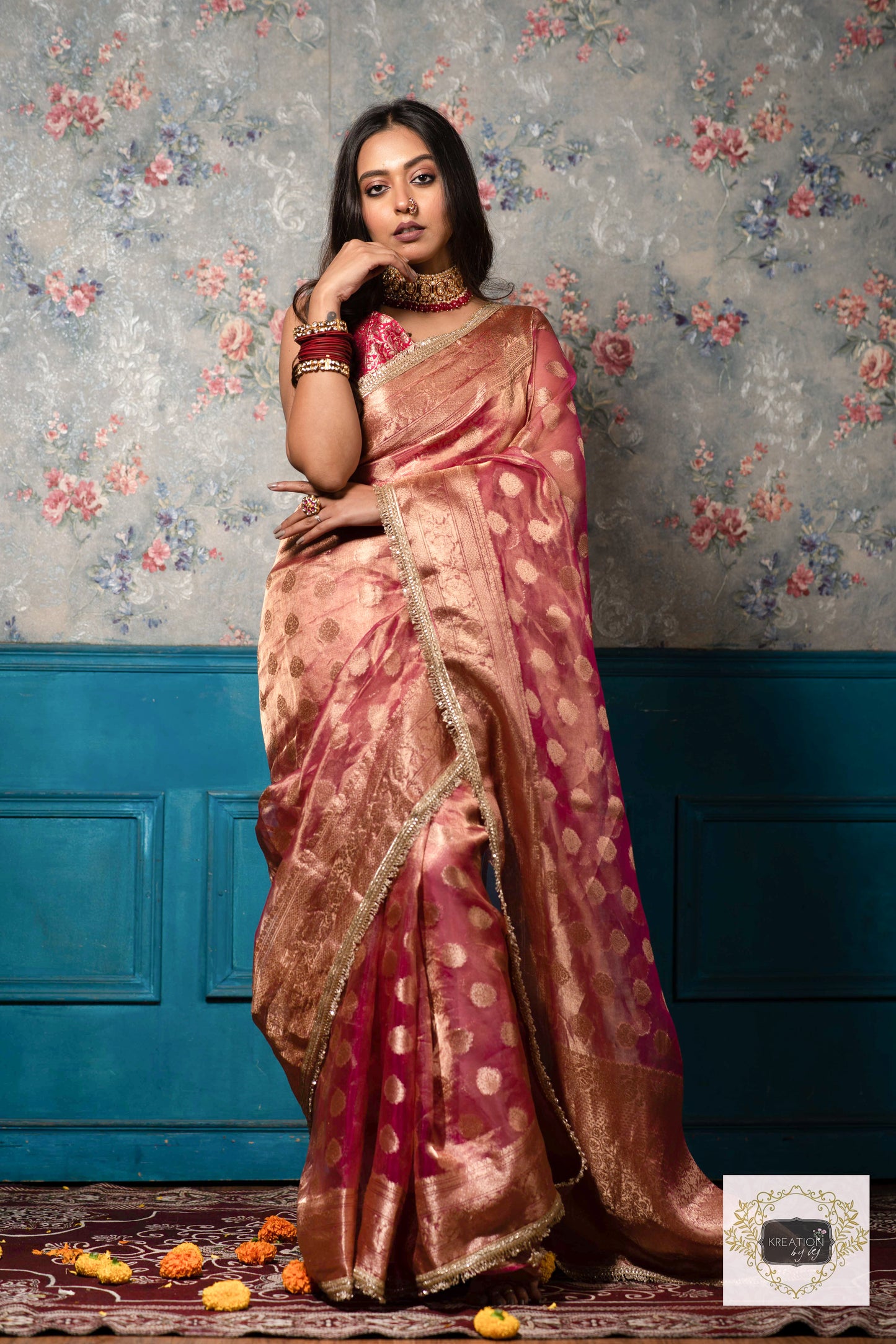 Pink Pure Tissue Zari work Saree