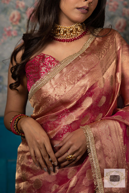 Pink Pure Tissue Zari work Saree