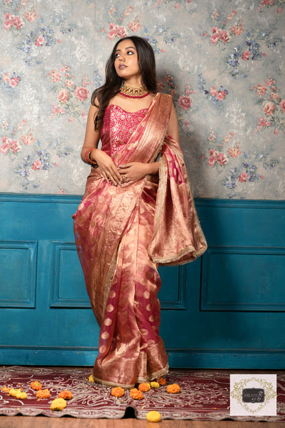 Pink Pure Tissue Zari work Saree