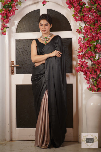 Twilight Satin Silk Saree with handmade tassels on pallu