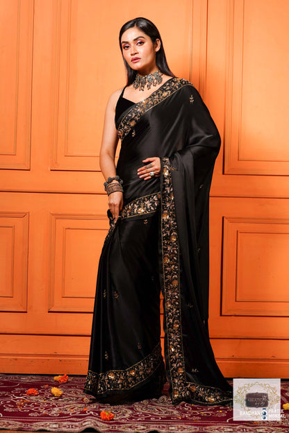 Black Satin Silk Anaya Saree