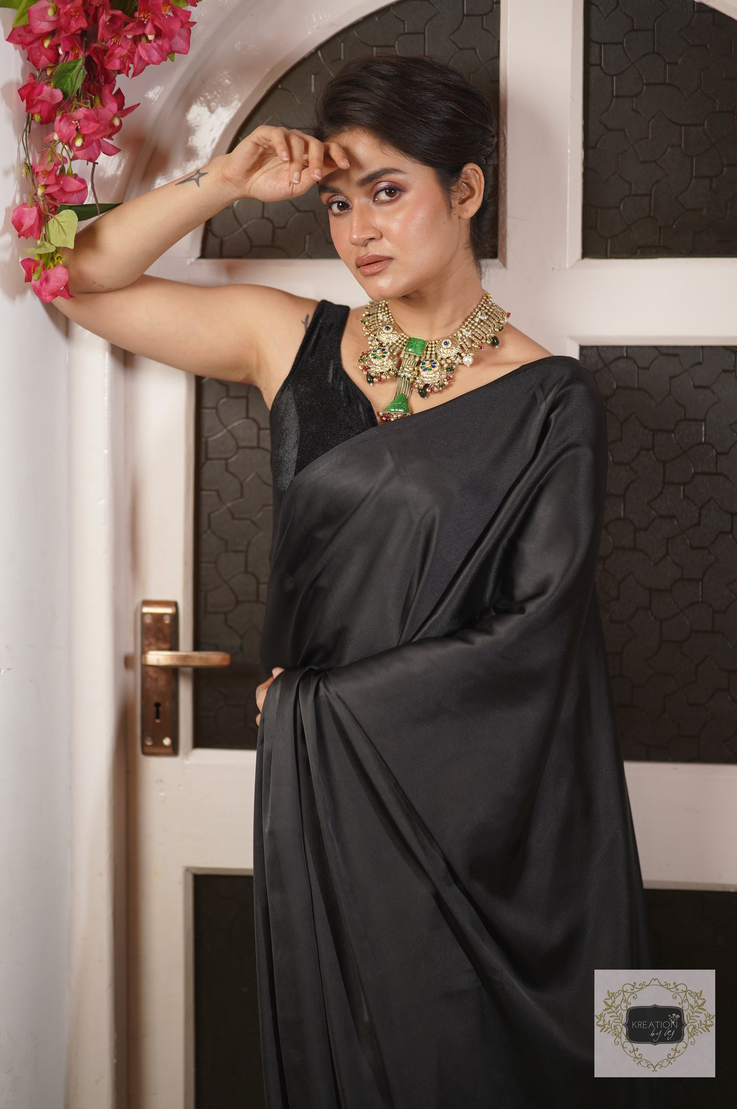 Twilight Satin Silk Saree with handmade tassels on pallu