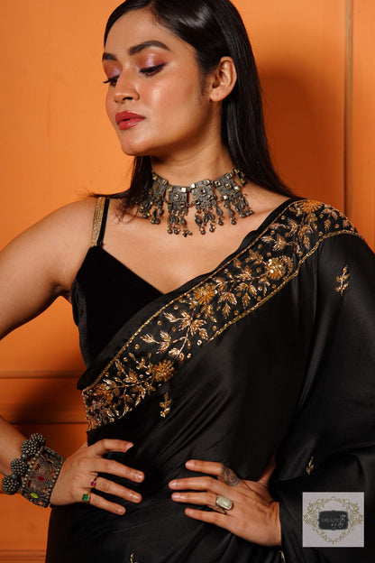 Black Satin Silk Anaya Saree