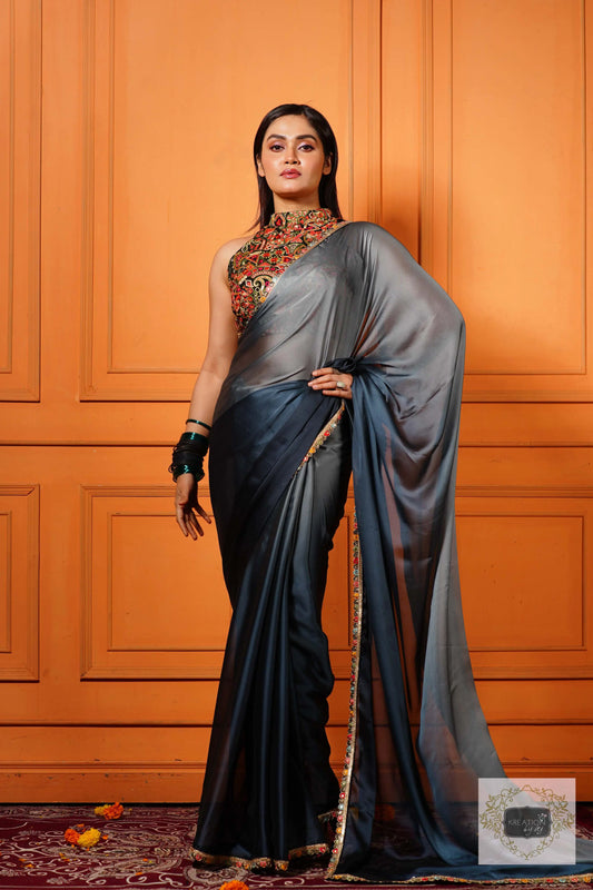 Ash Ombre Cocktail Saree with Border kreationbykj