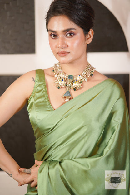 Moss Green Satin Silk Saree