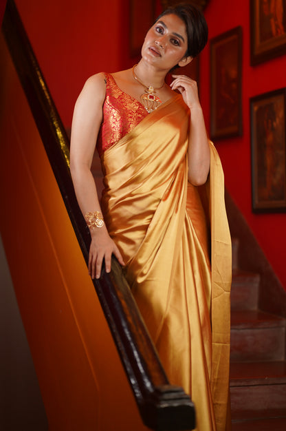 Champagne Gold Satin Saree