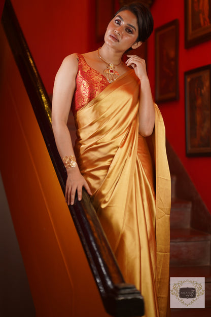 Champagne Gold Satin Saree