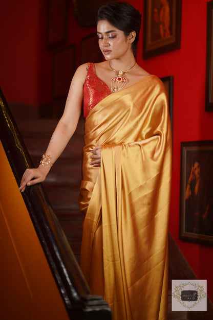 Champagne Gold Satin Saree