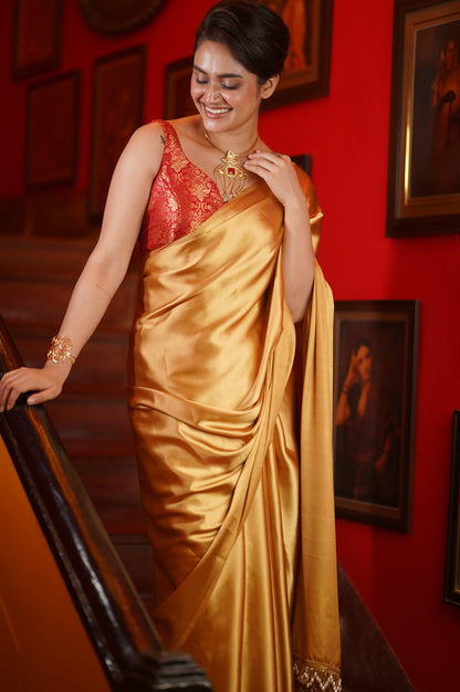 Champagne Gold Satin Saree