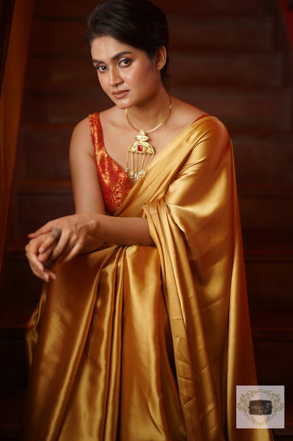 Champagne Gold Satin Saree