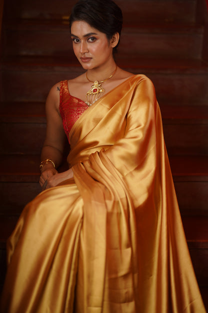 Champagne Gold Satin Saree