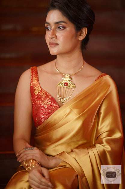 Champagne Gold Satin Saree