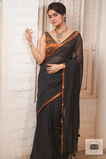 Black Beauty Mulmul Saree