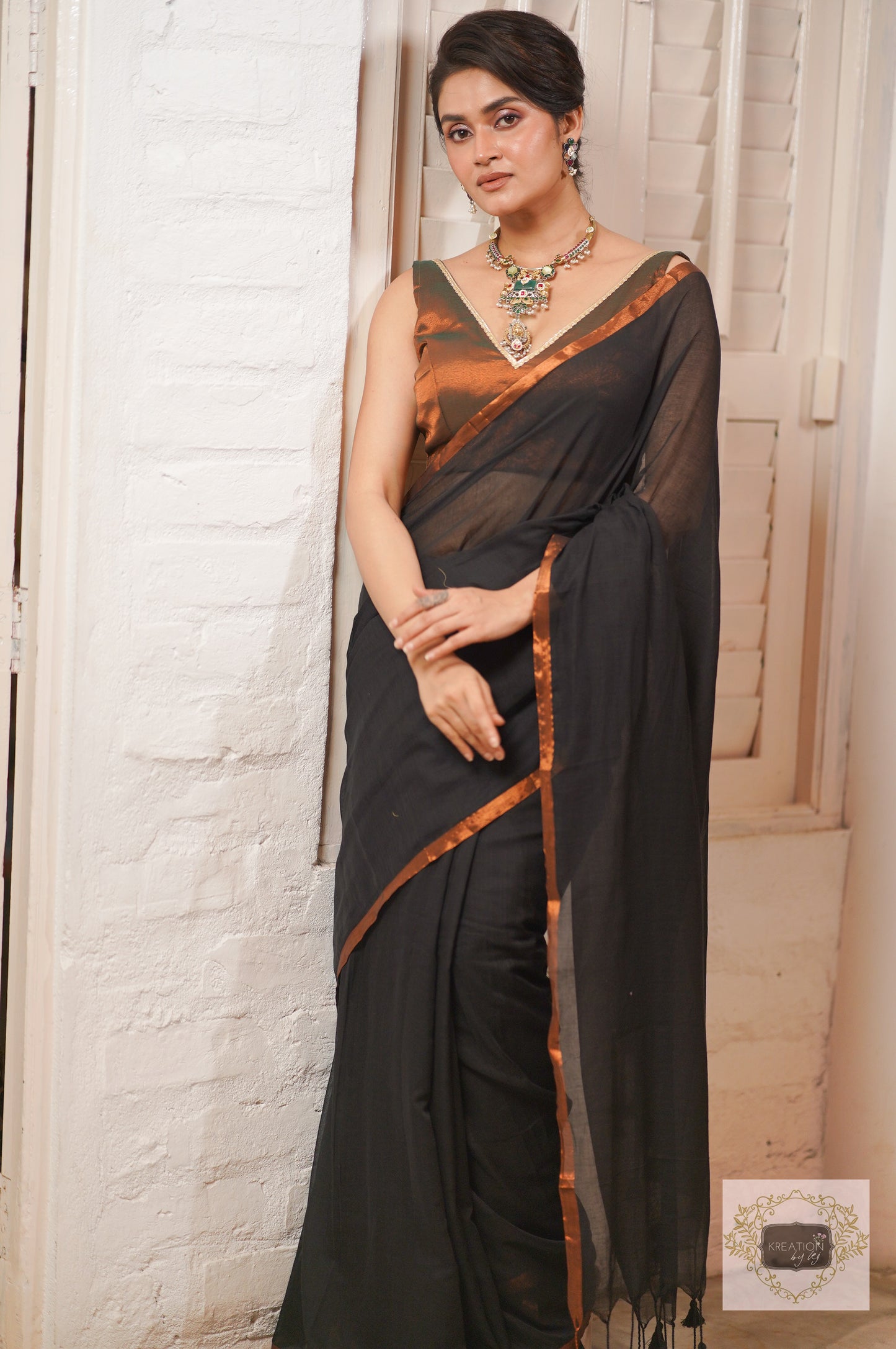 Black Beauty Mulmul Saree