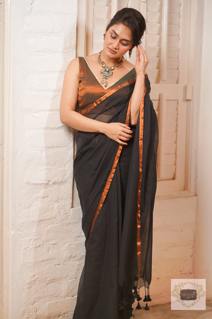 Black Beauty Mulmul Saree