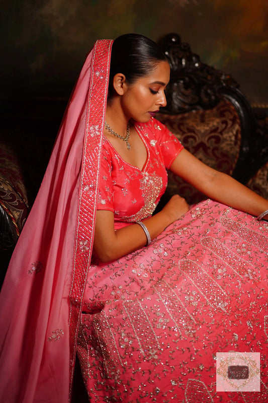Ombre Pink Parfait Handembroidered Lehenga Set kreationbykj