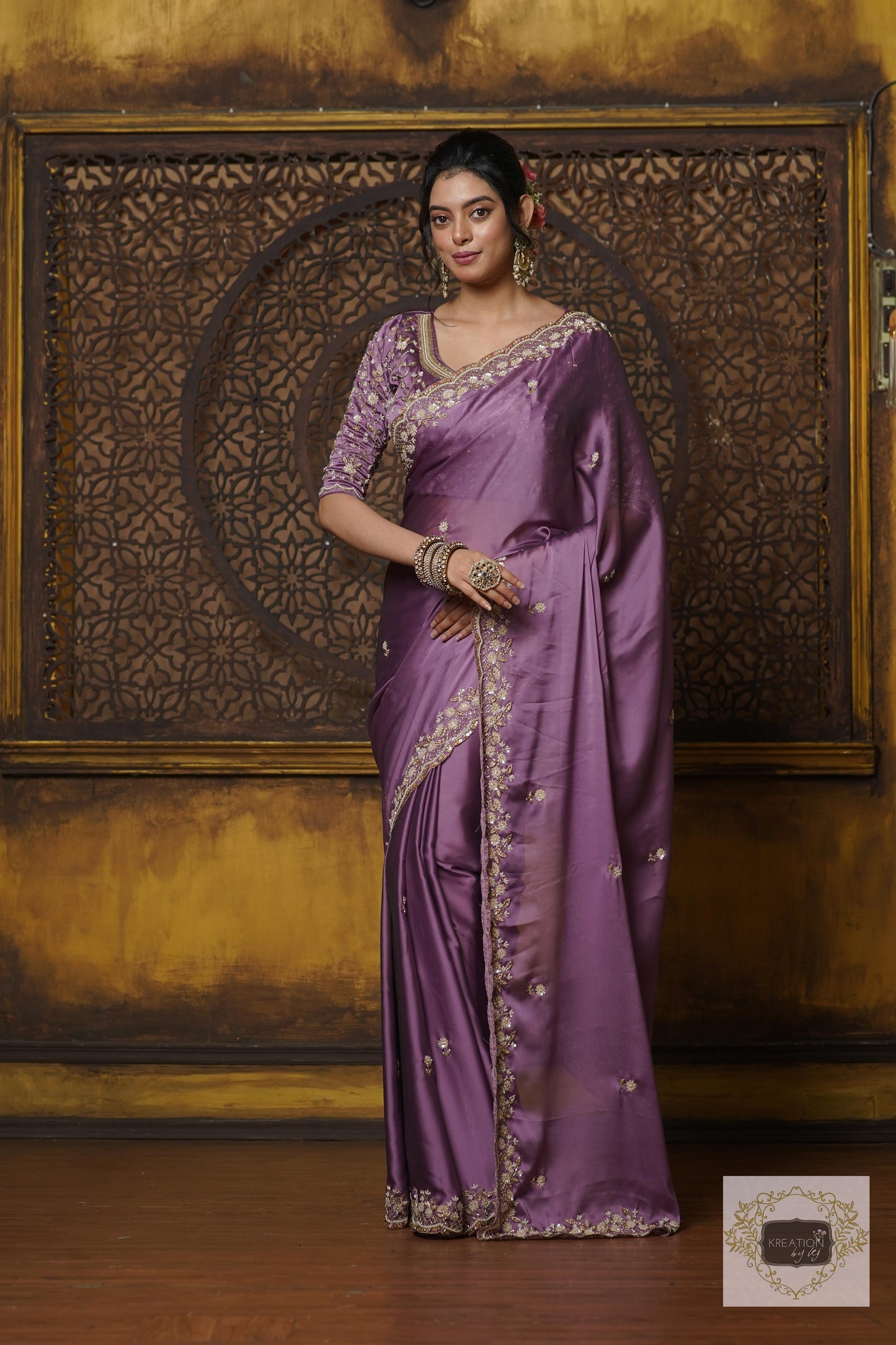 Lavender Hand embroidered Saree