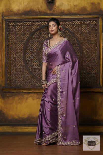 Lavender Hand embroidered Saree