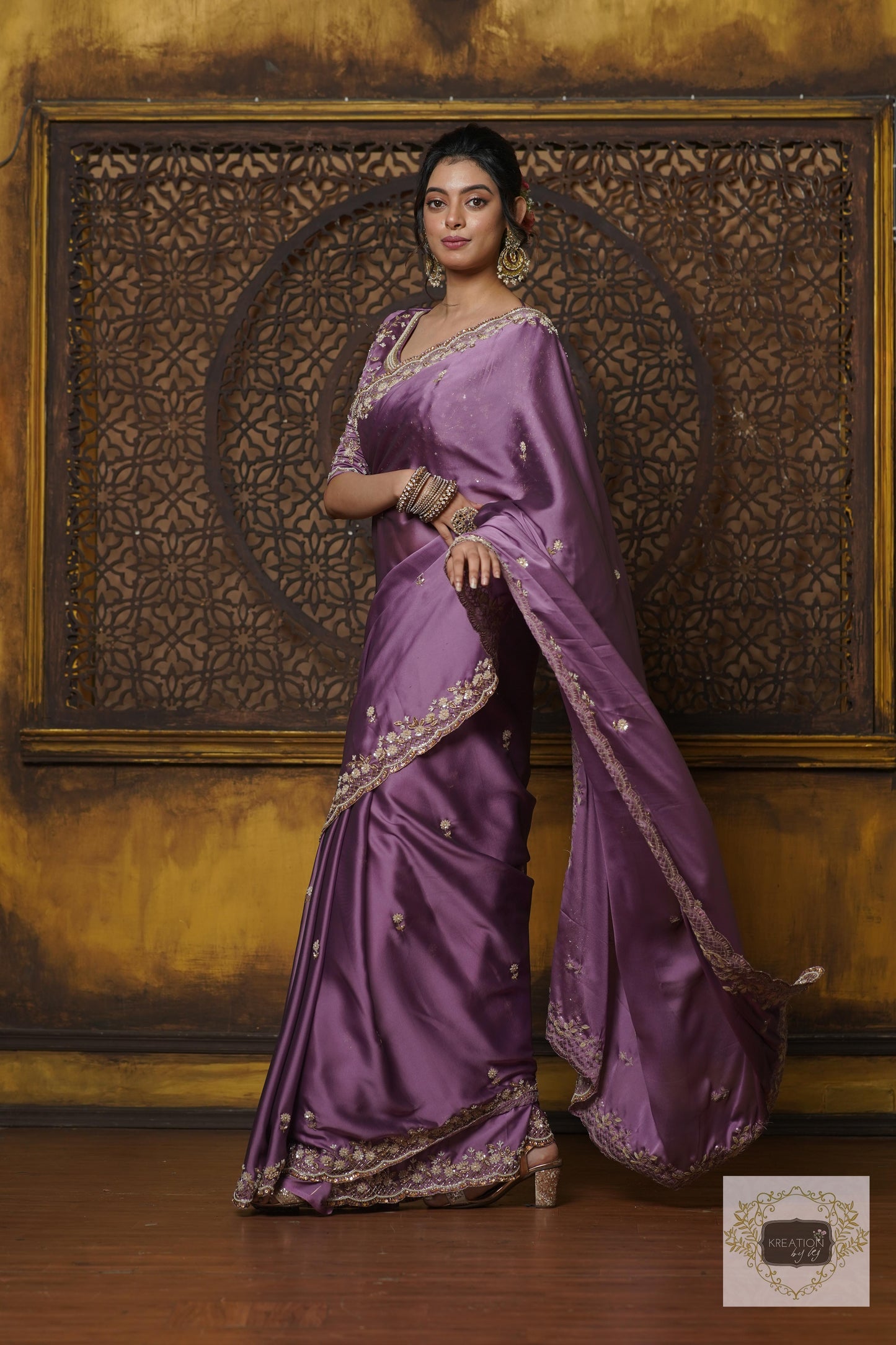 Lavender Hand embroidered Saree