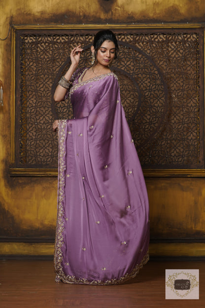 Lavender Hand embroidered Saree