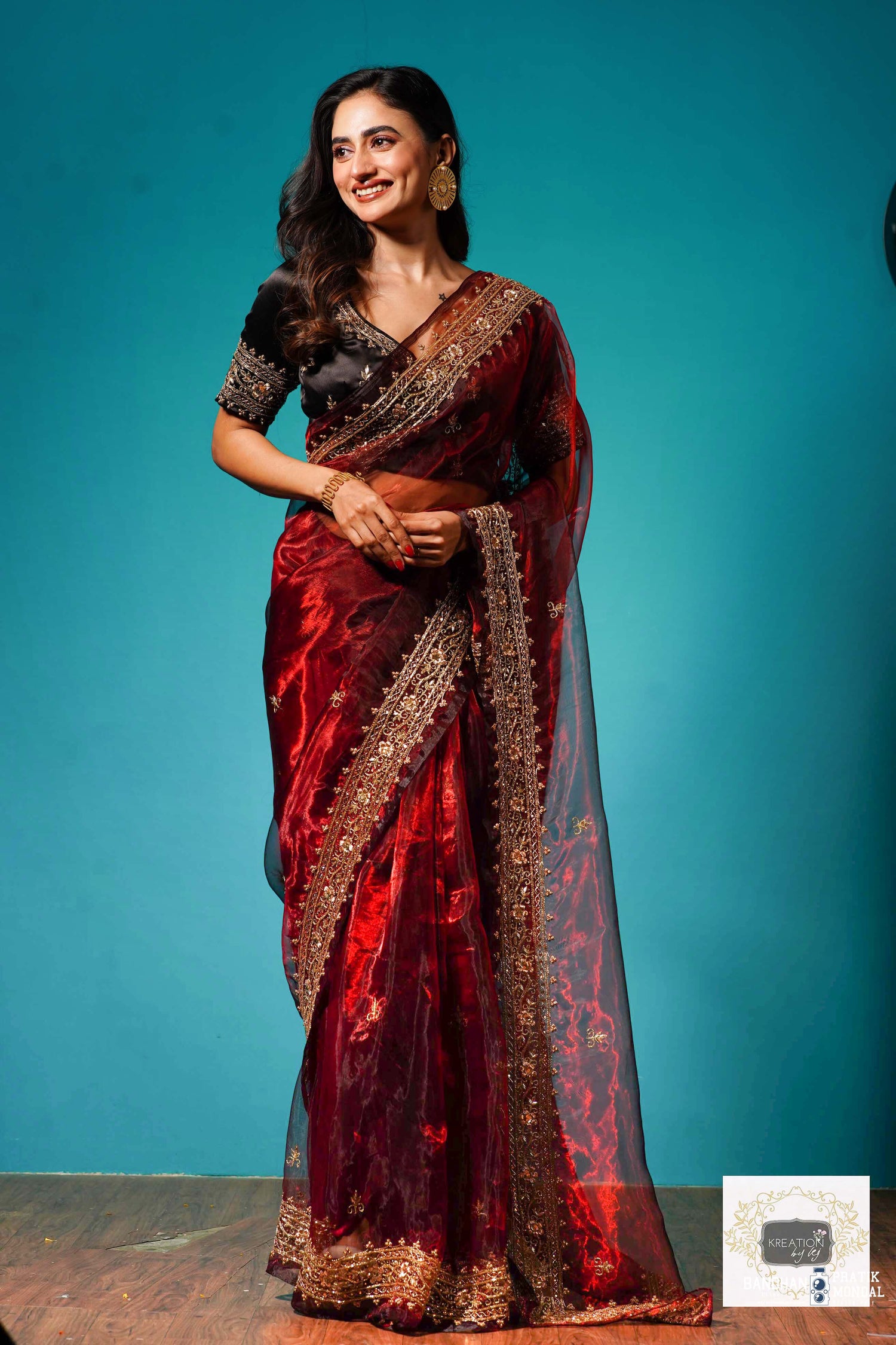 Maroon Glass Tissue Zarina Saree kreationbykj