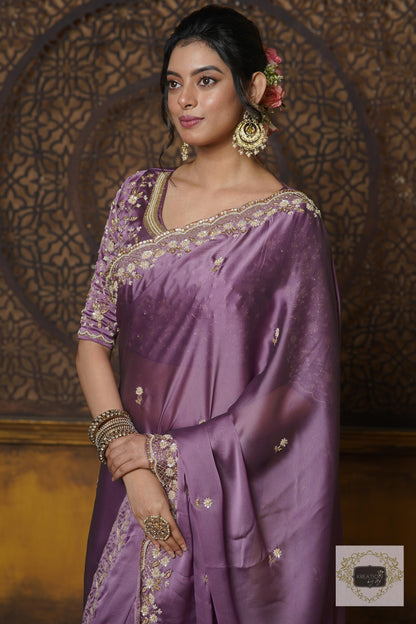 Lavender Hand embroidered Saree