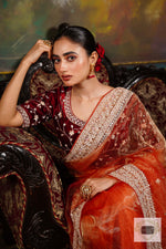 Nazakat Marigold Glass Tissue Saree kreationbykj