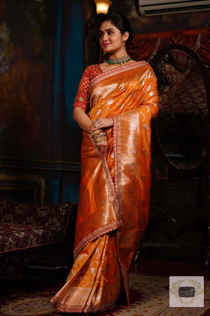 Yellow Kataan Banarasi Saree with Handembroidered Blouse Piece