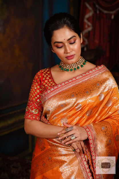 Yellow Kataan Banarasi Saree with Handembroidered Blouse Piece