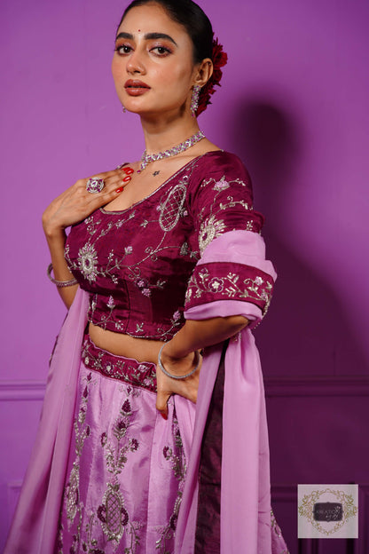 Black Currant Ombre Handembroidered Lehenga Set