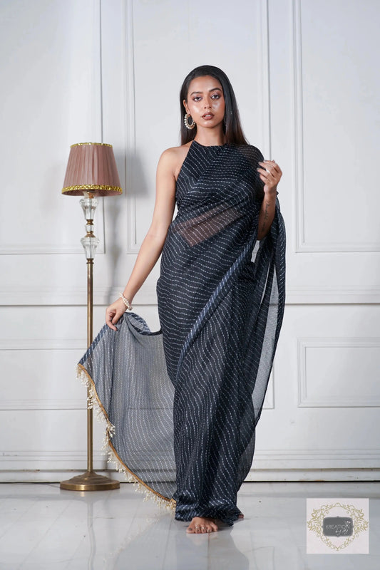Black Kota Silk Cocktail Saree kreationbykj