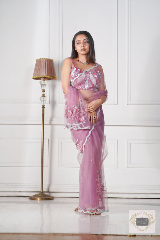 Heather Florescence Net Saree kreationbykj