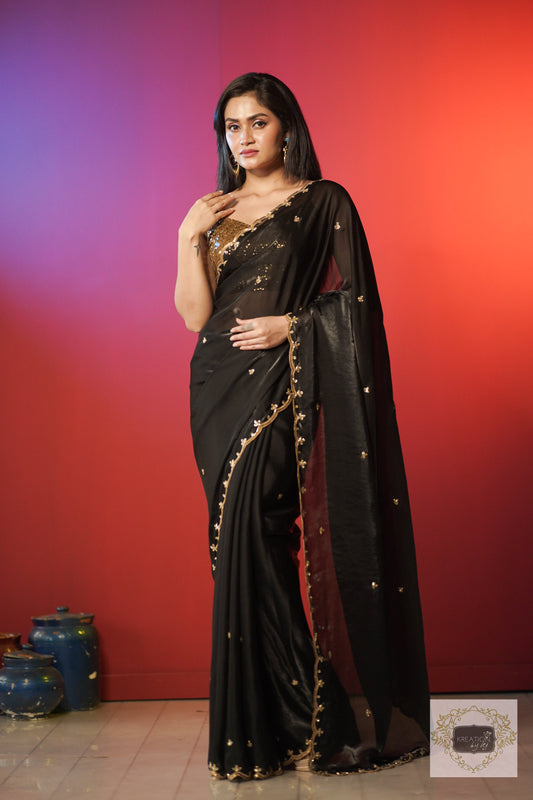 Black Sequins Piyali Saree kreationbykj