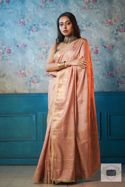 Dull Pink Kataan Silk Saree with Zari Lace Border