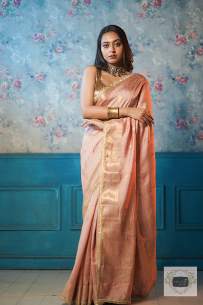 Dull Pink Kataan Silk Saree with Zari Lace Border