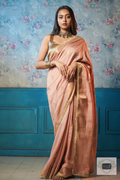 Dull Pink Kataan Silk Saree with Zari Lace Border