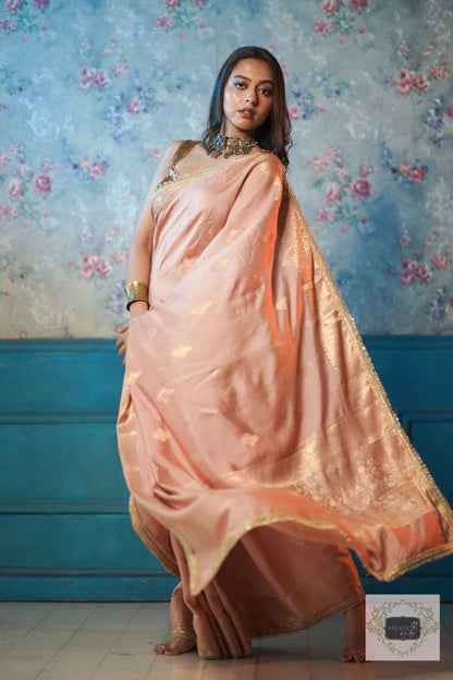 Dull Pink Kataan Silk Saree with Zari Lace Border