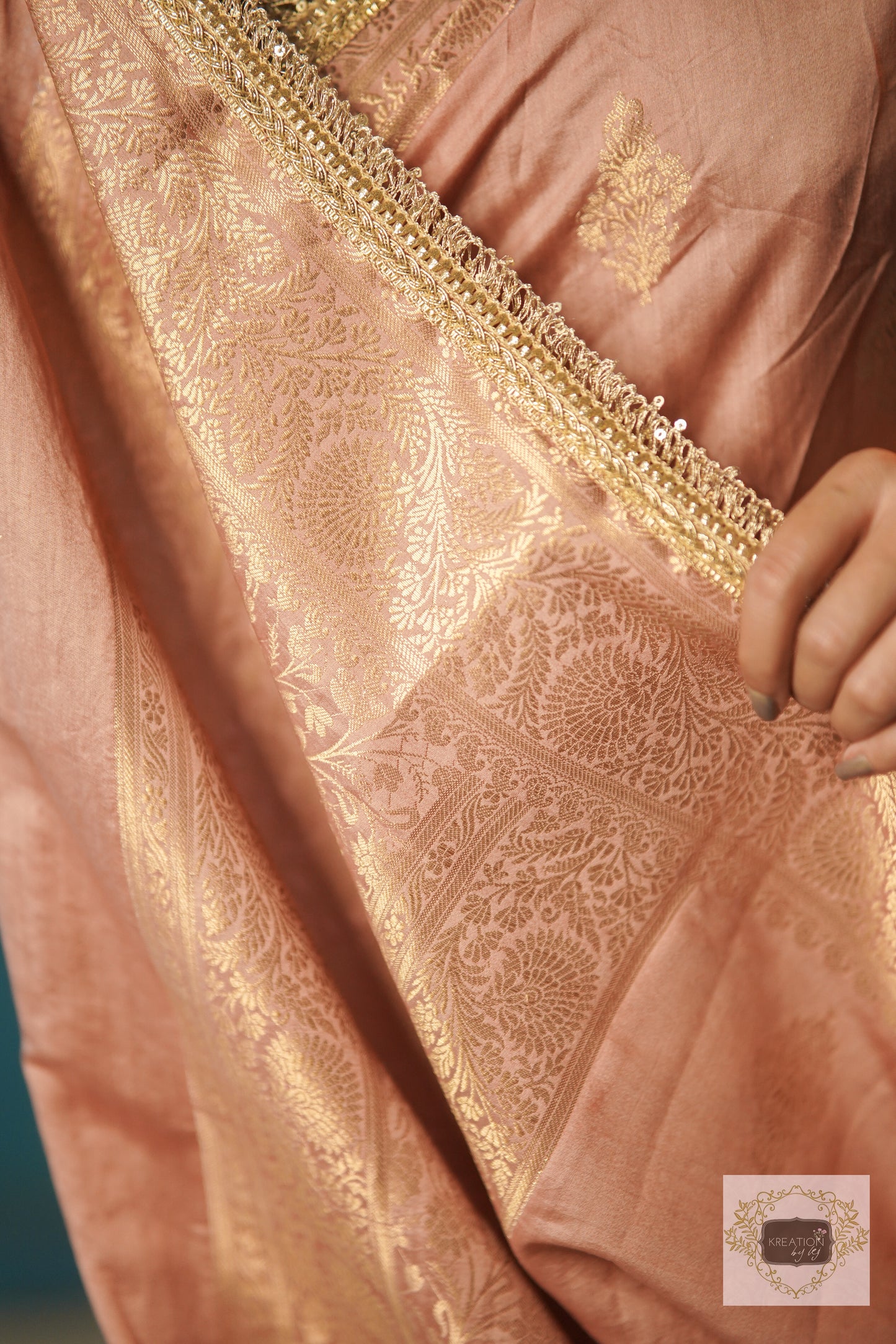 Dull Pink Kataan Silk Saree with Zari Lace Border