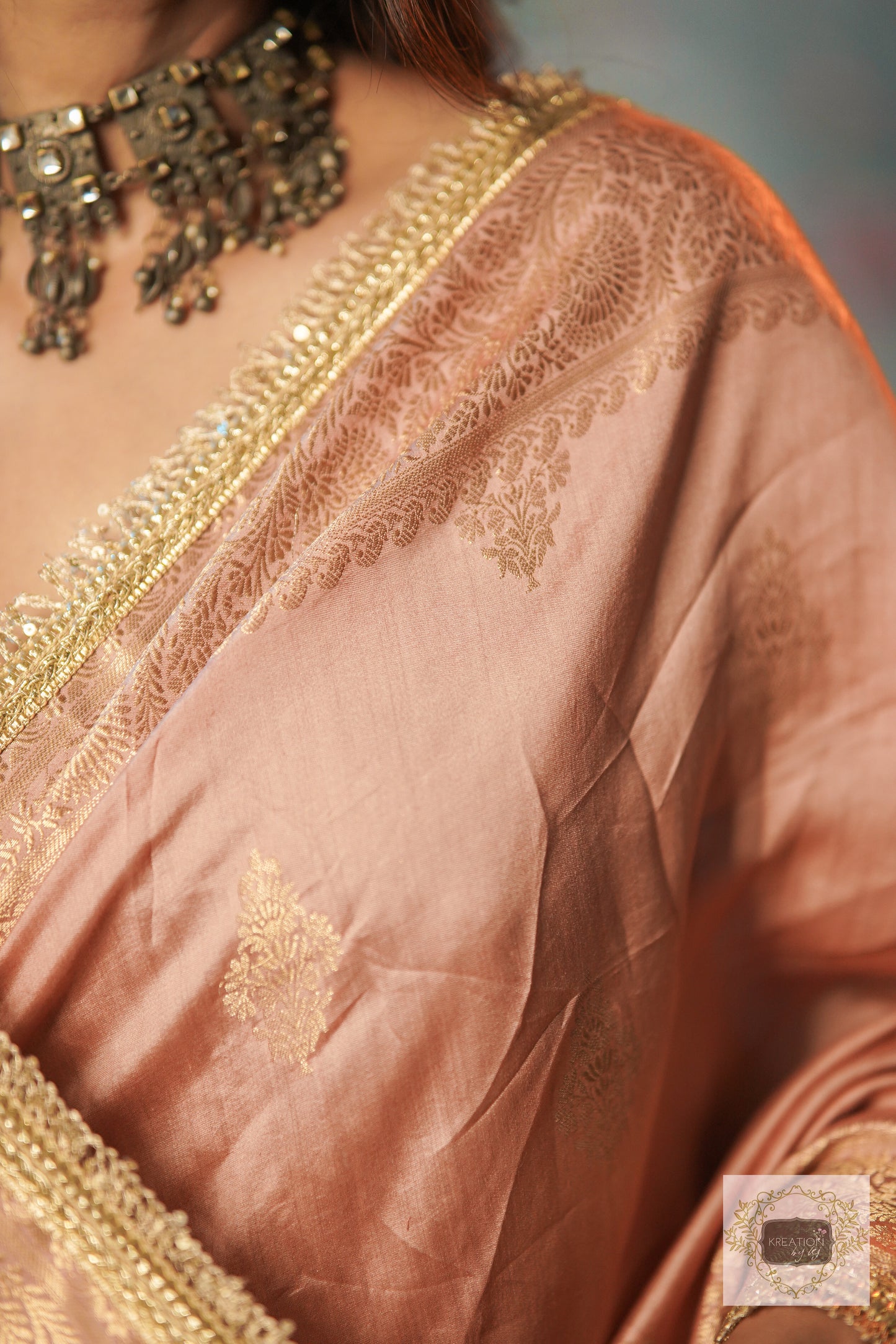 Dull Pink Kataan Silk Saree with Zari Lace Border